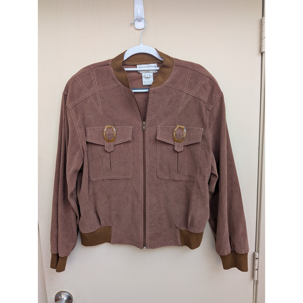 Vintage Saint Germain Paris Brown‎ Faux Suede Bomber Jacket Women's Size M